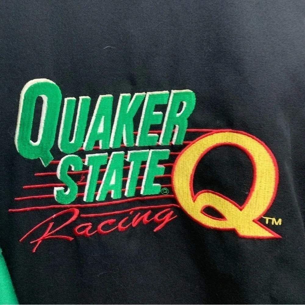 Vintage 1995 Ashley Sewn Products Quaker State Racing Green & Black Jacket XXL‎